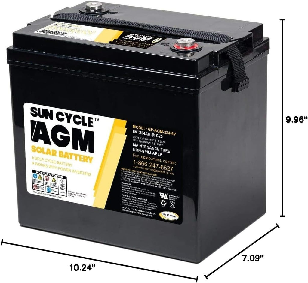 Go Power! 6V 224Ah AGM Solar Battery (GP-AGM-224-6V)