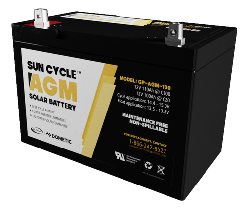 Go Power! 100Ah 12V AGM deep cycle battery GP-AGM-100-12V, right angle view