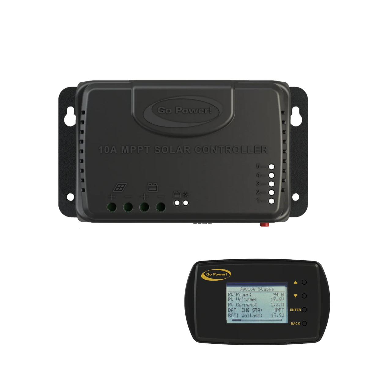 Go Power! 10A MPPT solar charge controller GP-RVC-MPPT-10 with GP-RVC-R Bluetooth remote display kit