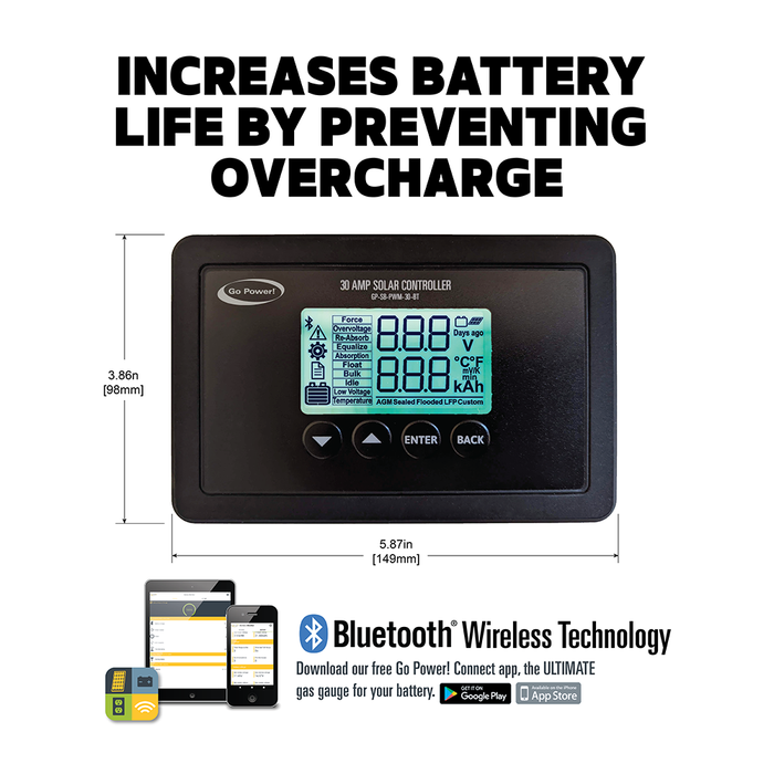 30 AMP SINGLE BANK BLUETOOTH®-ENABLED SOLAR CONTROLLER