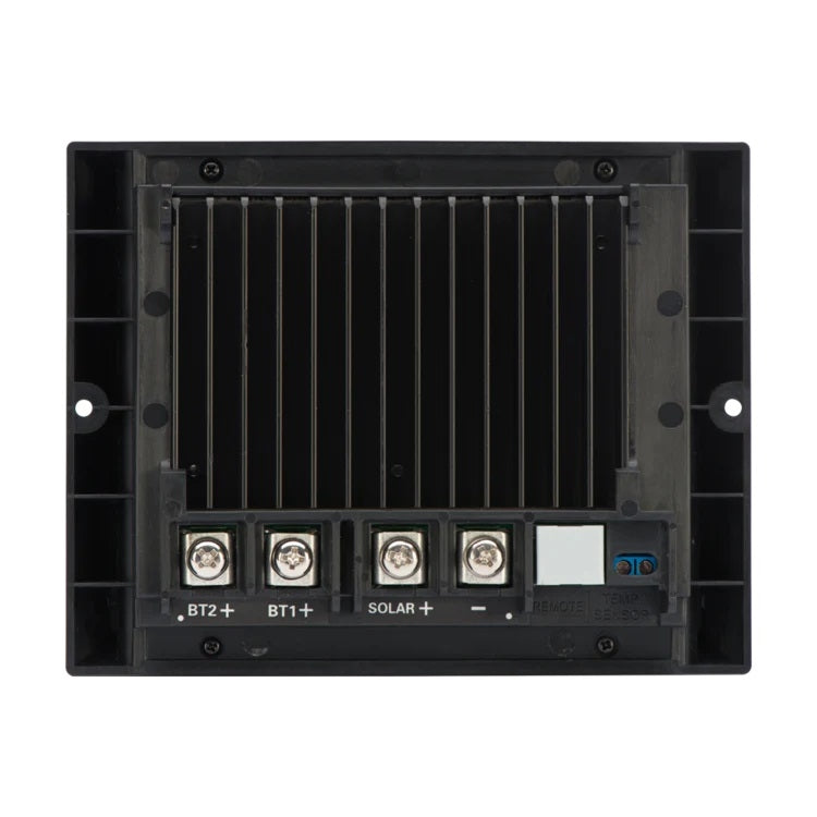 Zamp Solar ZS-30AD rear view – BT2+, BT1+, Solar +/− terminals, remote display and temperature sensor ports