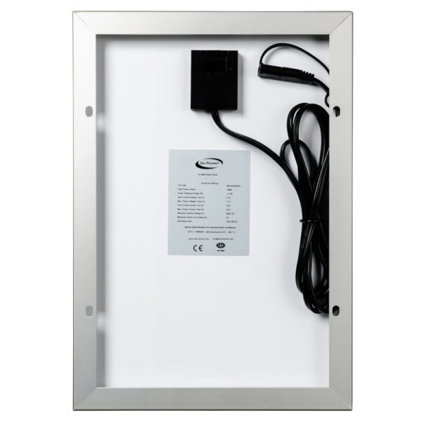 Go Power! 10W Eco solar panel, back with junction box and cable